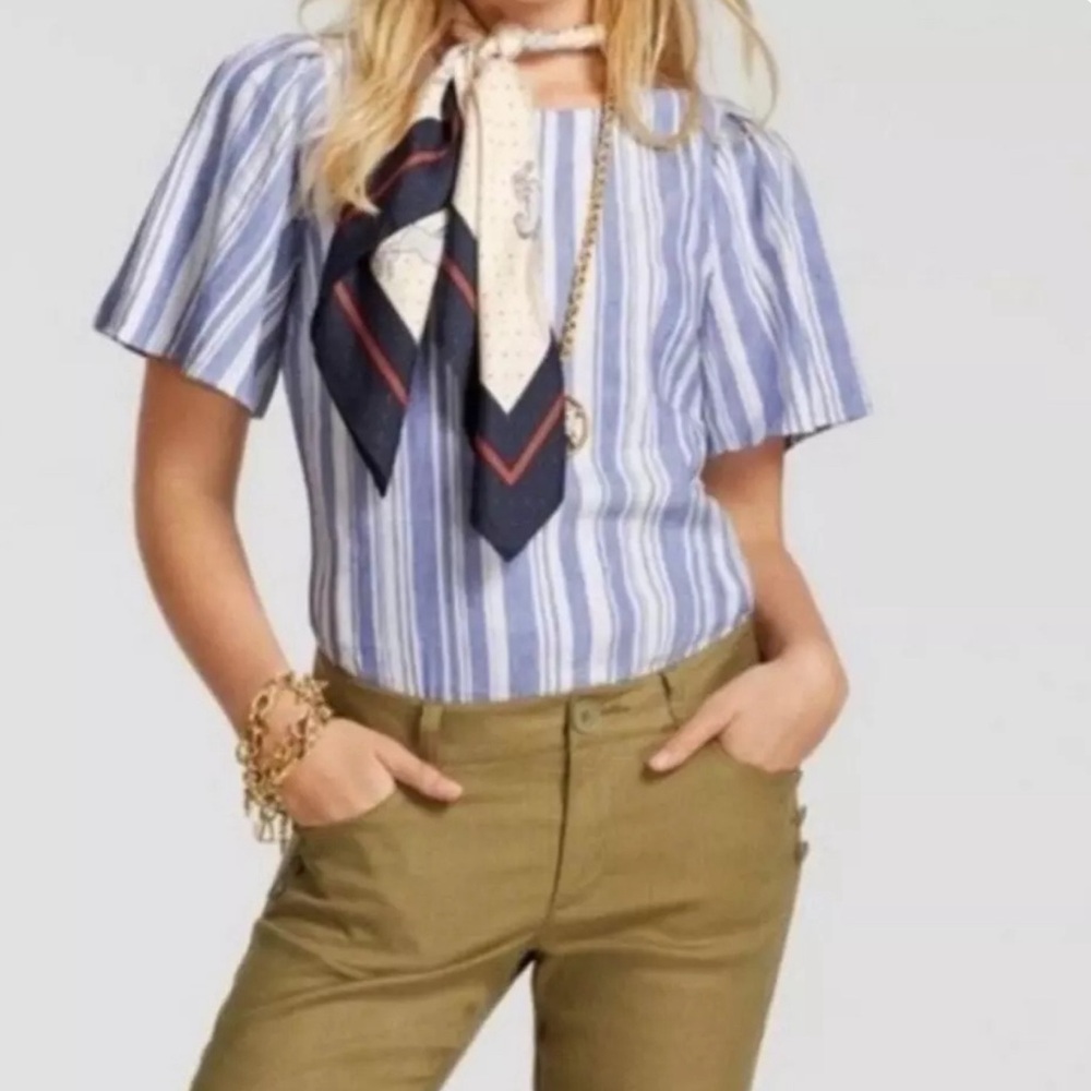Cabi 5343 Wing Top Linen Blend Striped Size Small EUC